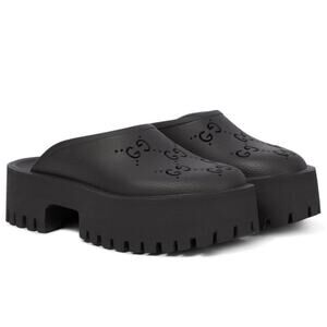 GUCCI Elea GG logo perforated slip on rubber mules sandals
